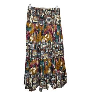 Vintage USA Made Novelty Animal Safari Zoo Print Full Maxi Skirt Women One Size